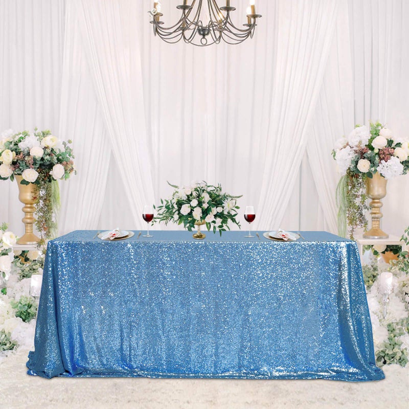 Fanqisi Sequin Table Cloths Baby Blue Glitter Sparkly Tablecloth 50x102 Inches for Baby Shower Wedding Boys Birthday Party Table Decoration - Image 1